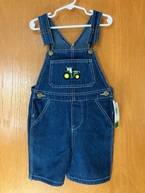 4T Kids Denim Tractor Short Overalls - Blue. John Deere.